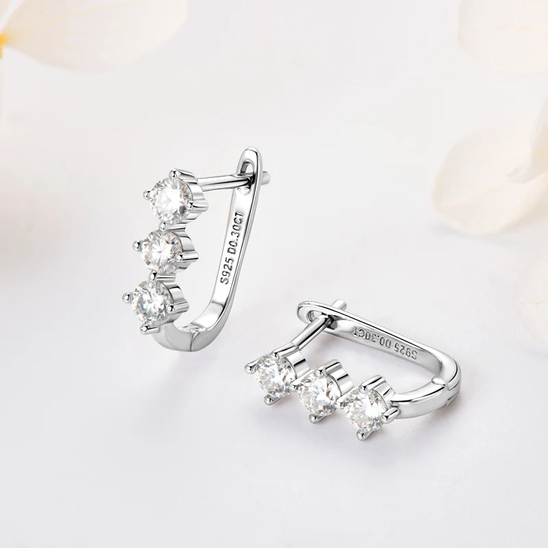 Rrjzz Classic U-shape All Moissanite Hoop Earring Exquisite 925 Sterling Silver Women Engagement Earring for Female Fine Jewelry