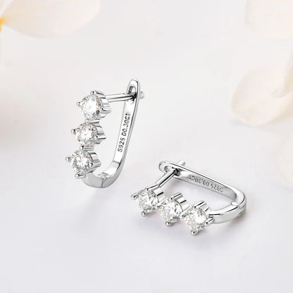 Rrjzz Classic U-shape All Moissanite Hoop Earring Exquisite 925 Sterling Silver Women Engagement Earring for Female Fine Jewelry