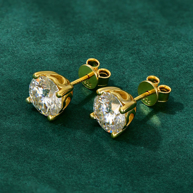 Rrjzz 1CT 2CT D VVS1 Moissanite Diamond Stud Ear for Women with Certificate Classic 100% 925 Pure Silver Party Earrings Jewelry